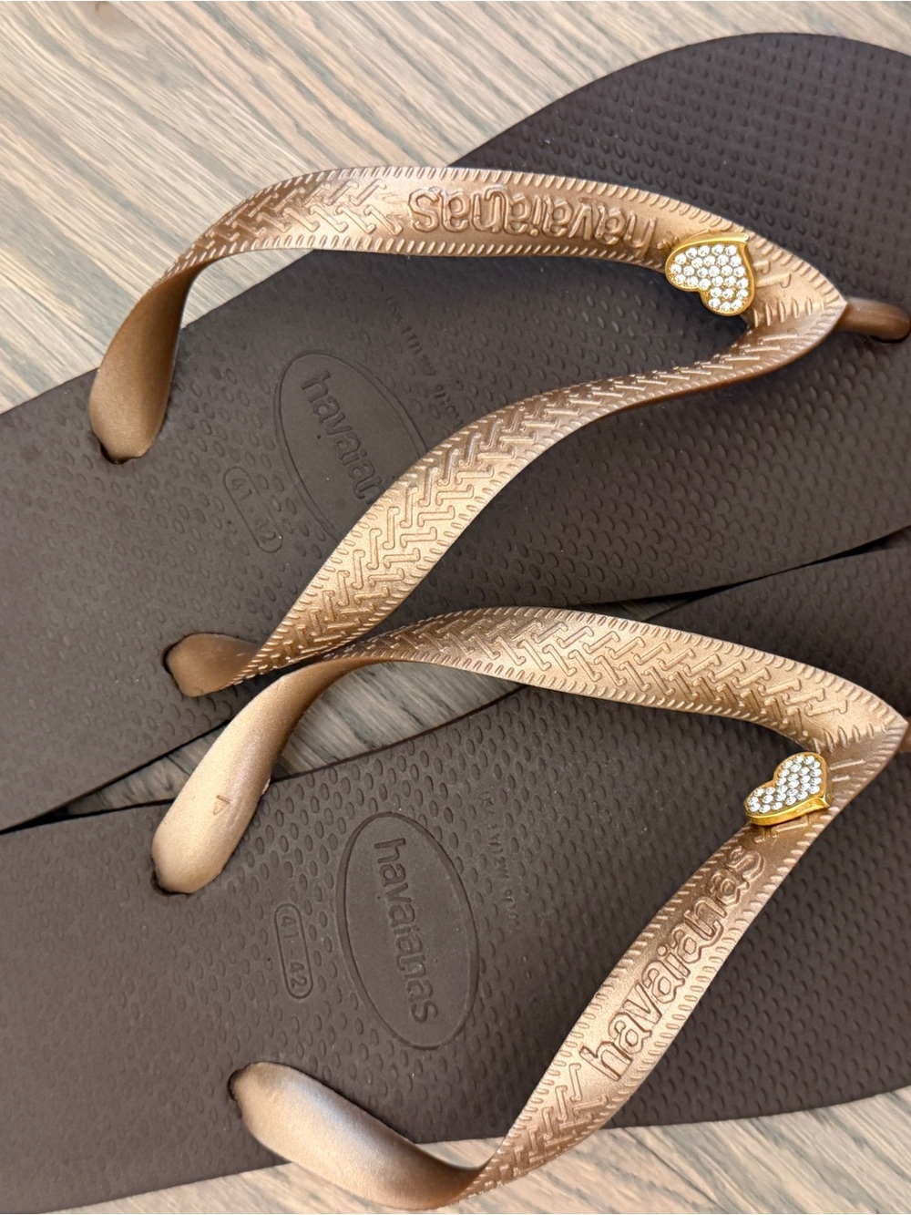 Havaianas Bronze and Brown Women's Flip Flops with Crystal Heart